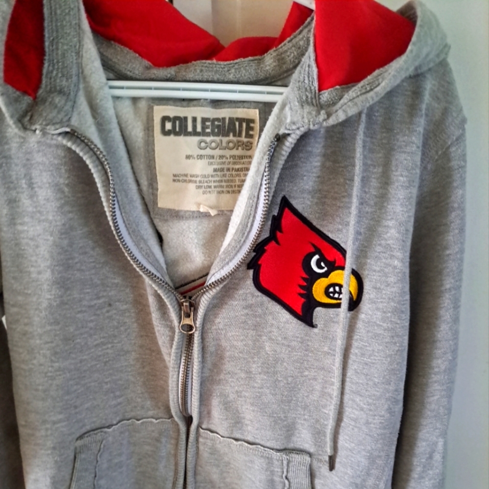 Collegiate colors NCAA unisex Hoodie Louisville Cardinals Logo  Gray sz S